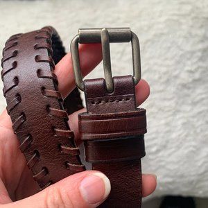 Club Monaco Brown Leather Belt W/ Braid Detail